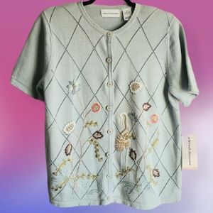 NWT Floral Embroidered Alfred Dunner Button Sweater